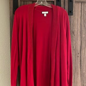 Red cardigan sweater